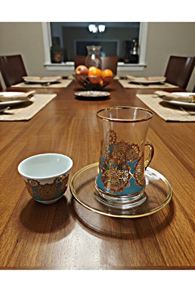 DECOSTYLE 18 Piece Tea Set with Gold Porcelain Plates