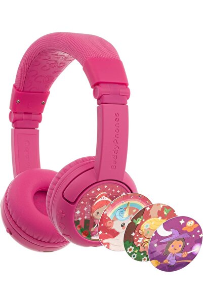 BuddyPhones سماعات رأس ONANOFF Play+ اللاسلكية للأطفال، مع خاصية تحديد مستوى الصوت، لمدة 20 ساعة، لون وردي