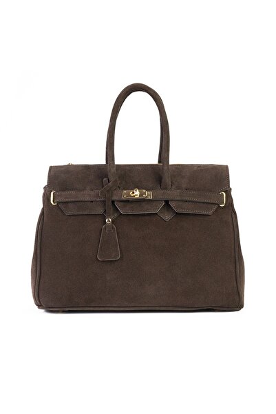 Posete Fagaras Claire Leather Purse - Suede - Brown, 1 Compartment, 2 Pockets, Adjustable Strap