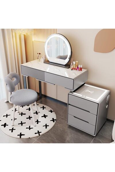 KEKE Makeup Vanity Table Flip Mirror Drawers Chair BT Speaker Wireless Charger USB Port 120CM