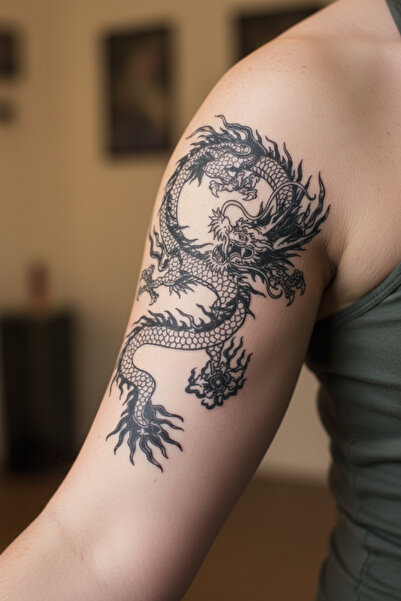 Lavmi Ejderha 18x11 cm Yarı Kalıcı Hayalet Geçici Dövme Yapıştırma Dövme