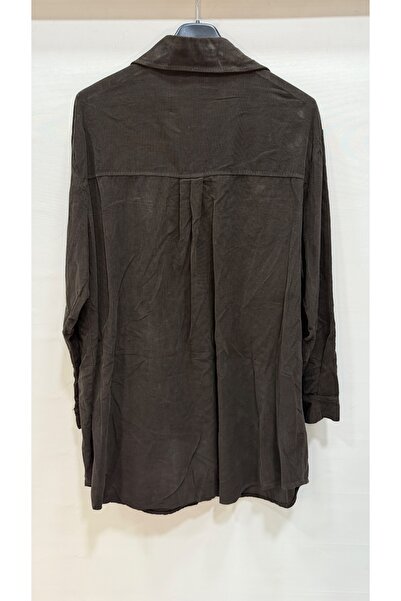 della moor Women's Brown Italian Long Velvet O Oversized Shirt Tunic