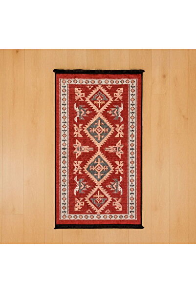 Evidea Soft Uşak Eşme Desenli Halı - Kırmızı - 80x150 cm