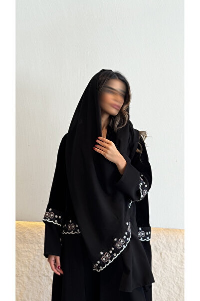 AYA - MW1777 - Velvet abaya with crepe fabric underneath, Riyadh style, computer embroidery trim
