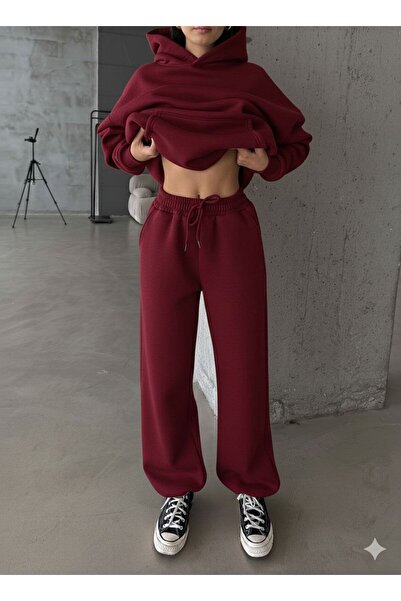 moyabutiik Kadın 3 İplik Polarlı Jogger Yüksek Bel Eşofman Altı