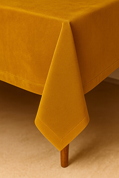 De'Vor Velvet Textured Tablecloth |   Stylish, Soft, Stain-Resistant Mustard Tablecloth