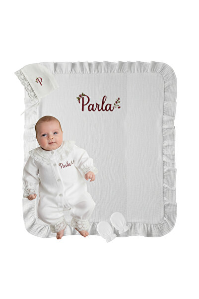 Mis Bebe Minik İnsanların Sarayı Dantelli Müslin Kumaş Ekru Çiçekli Set | Kiş...