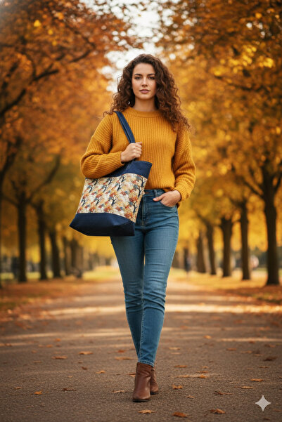 OTAY BAG Handmade Autumn Trees Pattern Denim/Cloth Shoulder Bag