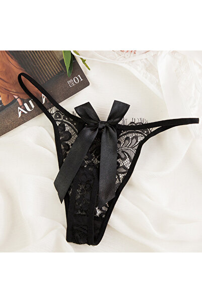 JInsh Women Black Lace Daily Thong Bow Breathable Underwear For Lady