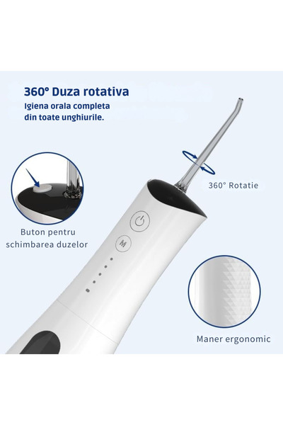 Zefini Oral Irrigator - Mouthwash, 300ml Tank, 5 Heads, 1600 Pulses/Minute, 4 Pressure Levels, IPX7