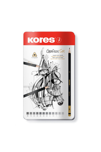 kores Grafitos 2H-8B pencil set, 12 pieces, black
