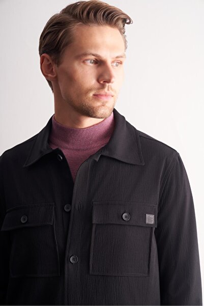 İmza Black Polo Neck Plain Slitless Flexible Casual Coat 1007255150