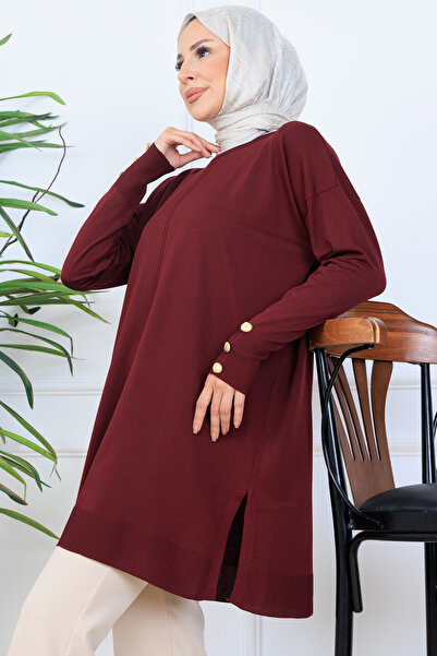 benguen Knitted Tunic with Buttoned Sleeves N7005 Burgundy