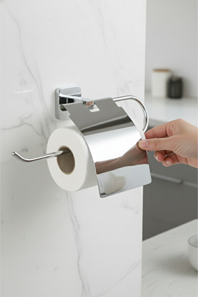 MegaVitrin Tema Kare Series Paper Towel Holder with Lid |   Stainless Steel S...