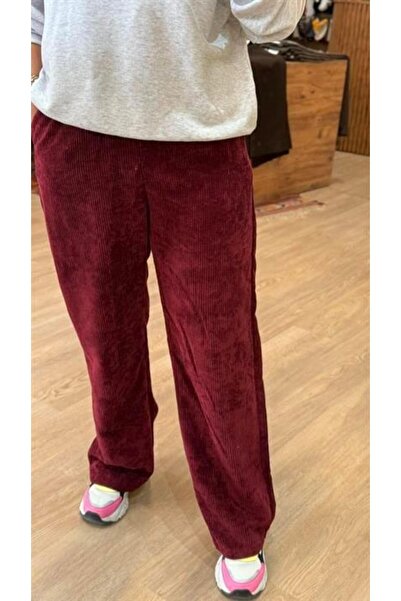 EYYE BUTİK Kadife Pantolon Bordo