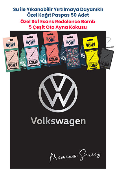BALKAN AMBALAJ Suya Dayanıklı Volkswagen VW Oto Paspas Kağıdı Siyah 50 Adet - 35x50cm 5 Çeşit Ayna Kokusu