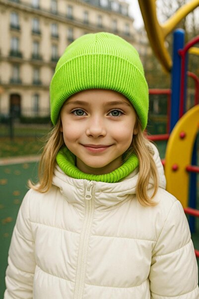 FELLMENS Neon Green Basic Girl's Beret 7-12 Years Old