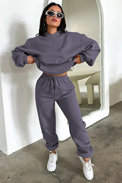 CMZ COLLECTİON طقم رياضي نسائي بغطاء رأس قصة فضفاضة – طقم سفلي وعلوي