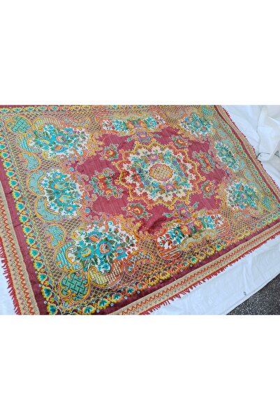 ŞAHMERDANOĞLU 160X215 cm Burgundy Red, Velvet Bedspread, Tablecloth-Wall Tapestry-Couch Cover K13