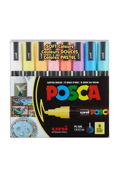 Uni Posca Marker PC-5 M, round tip, 1.8-2.5 mm, set 8 pastel colors