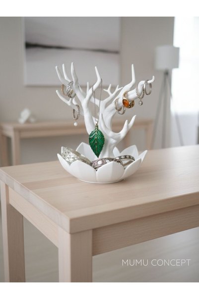 Mumu Lotus Jewelry Stand, Stylish Jewelry Organizer, Ring, Earrings, Bracelet Hanger Decorative Jewelry Tree White