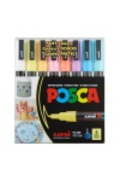 Uni Posca Marker PC-3 M, round tip, 0.9-1.3 mm, set of 8 pastel colors