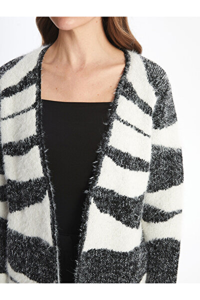 LC Waikiki Ecru Shawl Collar Patterned Women's Knitwear Cardigan