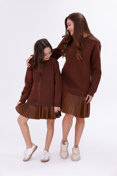 EYLÜL ELİF BUTİK Αθλητικό δερμάτινο φόρεμα για κορίτσια με πλισέ