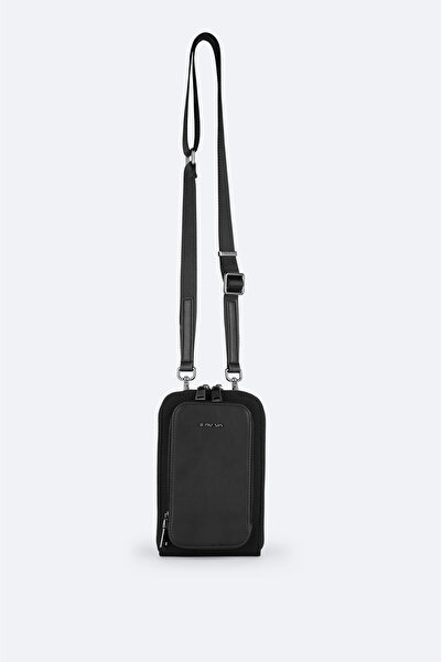 Avva Men's Black Leather-Look Long Strap Crossbody Bag A52Y9105