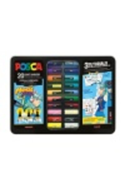 Uni Posca Set 20x Marker Manga Hero, metal case (6x PC-1M, 7x PC-3M, 7x PC-5M)