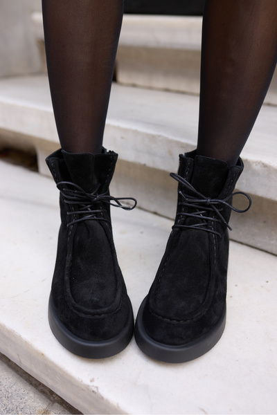 ANGELİNA JONES FİLİNA KADİN SİYAH GERCEK DERİ SUET BAGCIK DETAY FERMUARLİ BOT