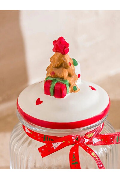 LC Waikiki Lcw Home Colorless Christmas Themed Patterned Glass Jar 20 cm