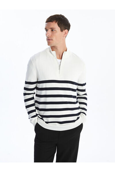 LC Waikiki Ανδρικό πλεκτό πουλόβερ με μακρυμάνικο ριγέ γιακά