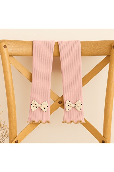 Mixbo Footless Baby Tights with Satin Bow, Thick Cotton, 0-6 months, Pink