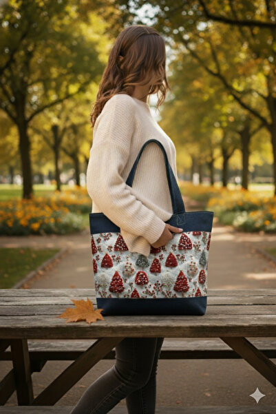 Otay Handmade Handmade Pine Trees Patterned Denim / Fabric Shoulder Bag