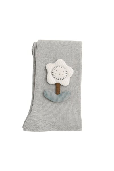 Mixbo Children's Tights with Sole, Mixbo, Light Gray, Thick Cotton, 60 cm, with Flower