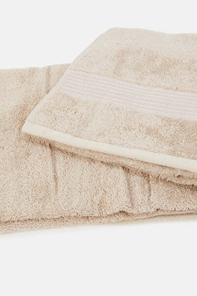 REDTAG Taupe Soft Cotton Bath Towel With Viscose Border