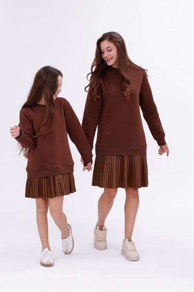 EYLÜL ELİF BUTİK Αθλητικό δερμάτινο φόρεμα για κορίτσια με πλισέ