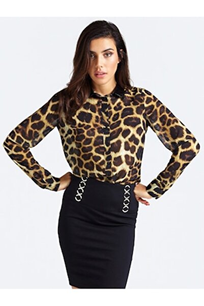 Guess shirt, animal print, black/brown, size S