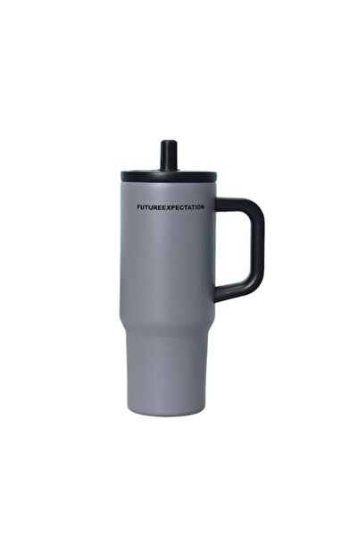 Mixbo adult thermos with straw and handle, stainless steel, matte gray, 750 ml