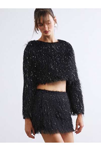 LC Waikiki Beli Lastikli Tüylü Mini Triko Etek