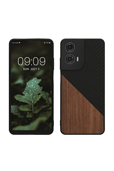 KWmobile Husă pentru Motorola Moto G24/Moto E14/Moto G04, Maro/Negru, Lemn/Si...