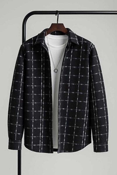 YNGMENCLASS Cotton Textured Enine Line Pattern Fleece Shirt