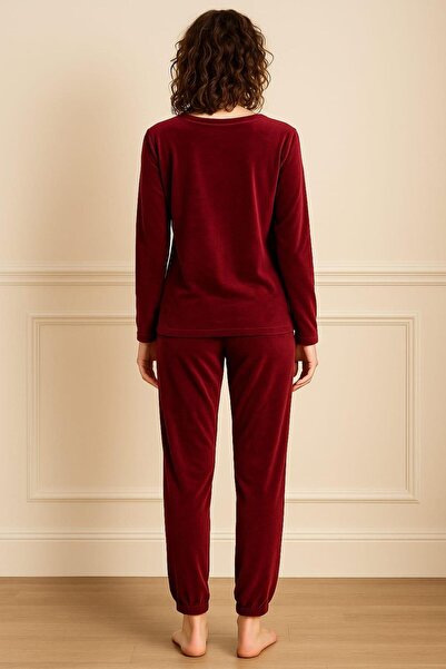 Pemilo Women's 13164-060 Long Sleeve Velvet Pajama Set Bordo