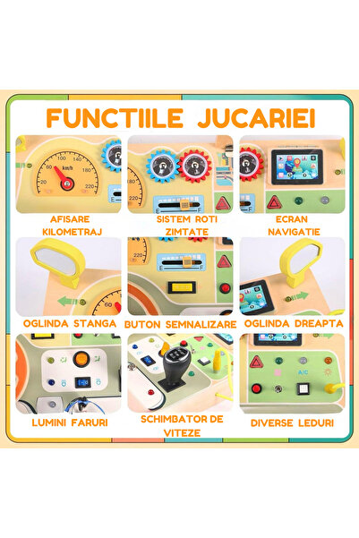 Gopo Toys Jucarie Educativa Montessori pentru Copii - Tableta din Lemn cu Circuit Luminos si Volan