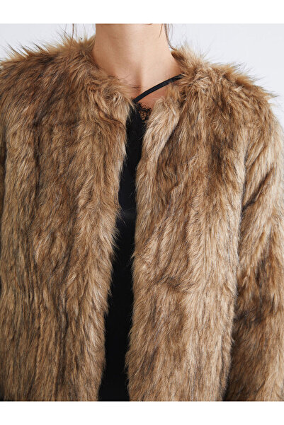 LC Waikiki Γυναικείο πουλόβερ με λαιμόκοψη παλτό με συνθετική γούνα