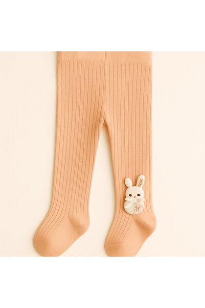 Mixbo - Children's footed tights with small bunny, thick cotton, 1-2 years, nude