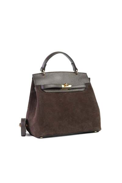 Posete Fagaras Poseta Piele Teresa - Piele Intoarsa - Maro Inchis, 1 Compartiment, 1 Buzunar, Bareta Reglabila