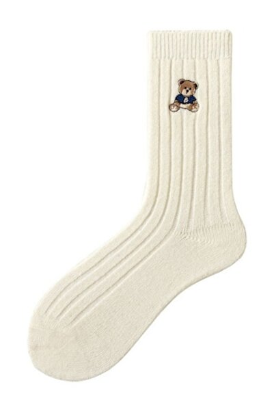 Mixbo Thick Women's Socks, White, Bear Pattern, 35-38