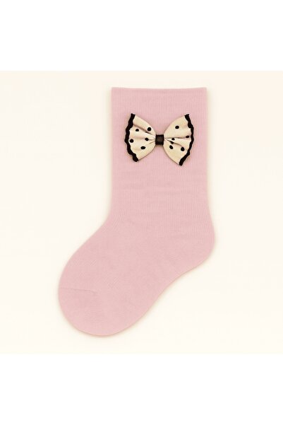 Mixbo Children's tights with sole, polka-dot bow, thick cotton, 6-12 months, pink